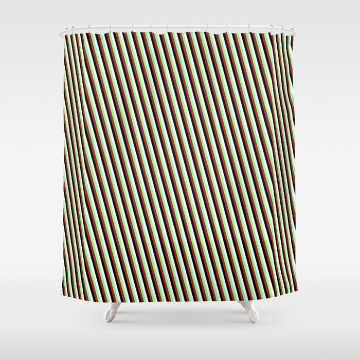 Green, Brown, Black & White Colored Stripes Pattern Shower Curtain