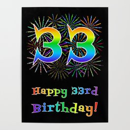 [ Thumbnail: 33rd Birthday - Fun Rainbow Spectrum Gradient Pattern Text, Bursting Fireworks Inspired Background Poster ]