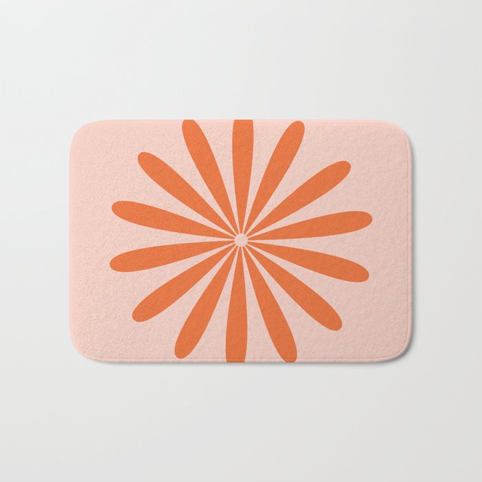Big Daisy Retro Minimalism in Pale Blush Pink and Orange Bath Mat by