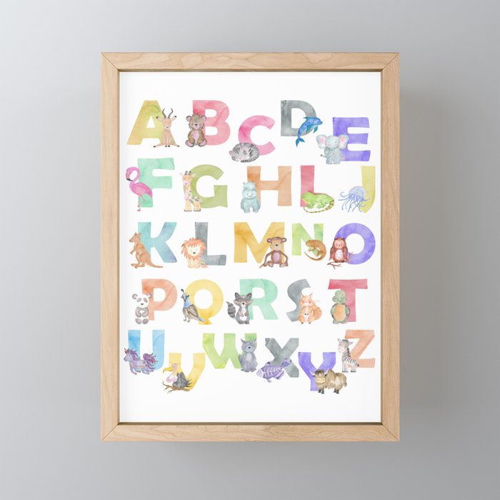 Watercolor Alphabet Animals Framed Mini Art Print