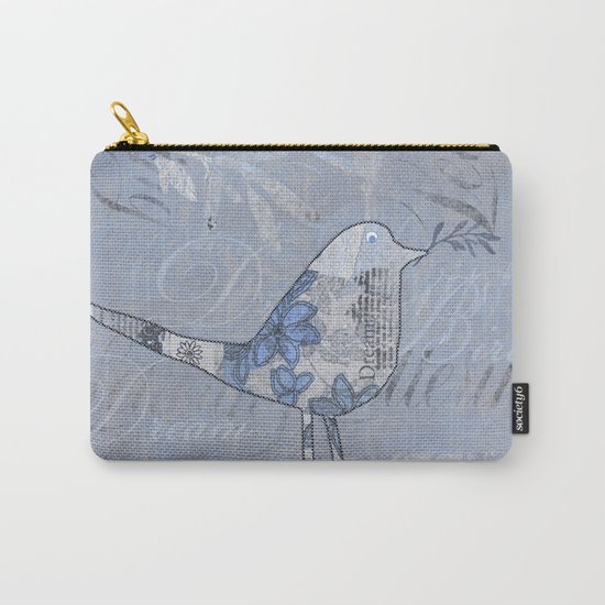Cute patchwork bird collage with text Carry-All Pouch