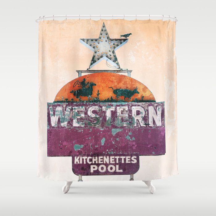 Vintage Neon Sign - The Western - Tucson Shower Curtain