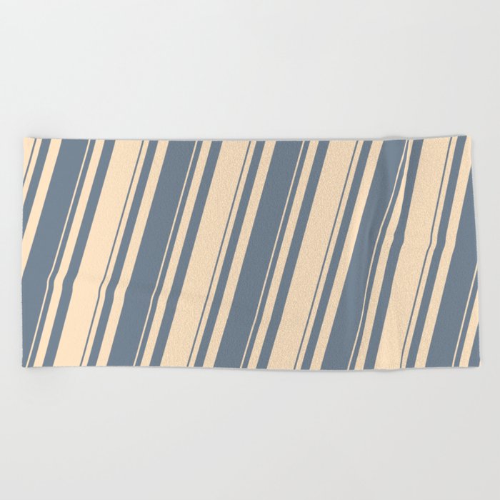 Slate Gray and Bisque Colored Stripes Pattern Beach Towel