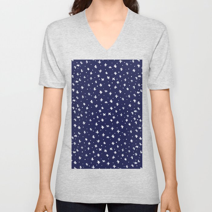 Snowflakes and dots - blue and white V Neck T Shirt