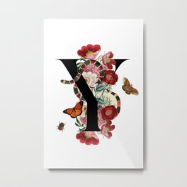 Y - Guccy Alphabet - Fashion Flowers Monogram Snakes Letters Metal Print