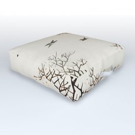 Birds Trees Snow Winter Landscape Vintage Japanese Outdoor Floor Cushion