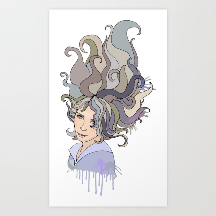 Grey-long-hair portrai of a girl Art Print