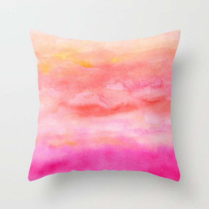 Bright pink orange sunset watercolor hand painted Throw Pillow