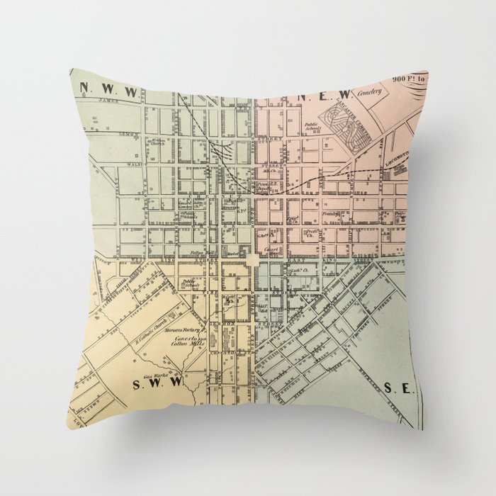 Vintage Map of Lancaster PA (1864) Throw Pillow