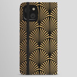 Art Deco Pattern. Seamless black and gold background. Scales or shells crisscross ornament. Minimalistic geometric design. Vintage lines. 1920-30s motifs. Luxury vintage illustration iPhone Wallet Case