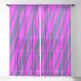 [ Thumbnail: Fuchsia and Dark Slate Blue Colored Lined/Striped Pattern Sheer Curtain ]