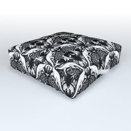 Black & White Cryptid Damask Outdoor Floor Cushion