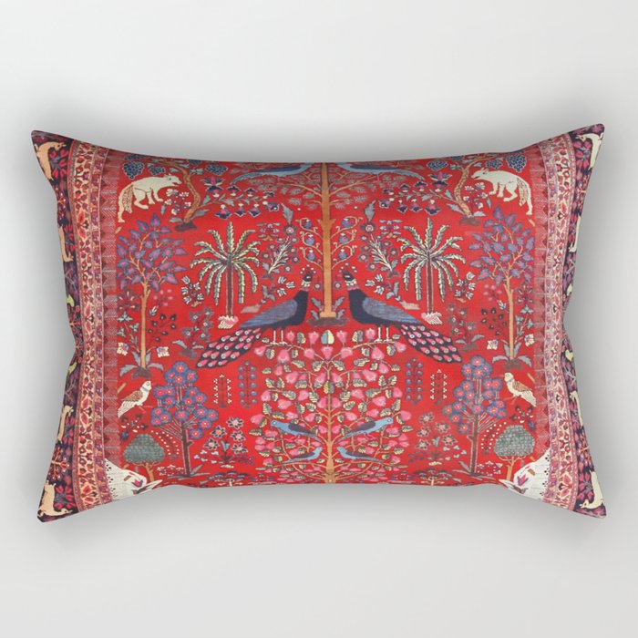 Tree of Life Beautiful Flower Garden Persian Khorassan Rug Print Rectangular Pillow