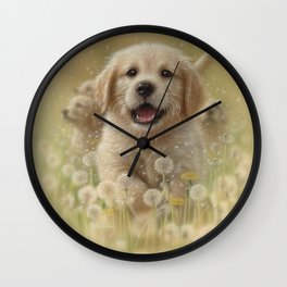 Golden Retriever Puppy - Dandelions Wall Clock