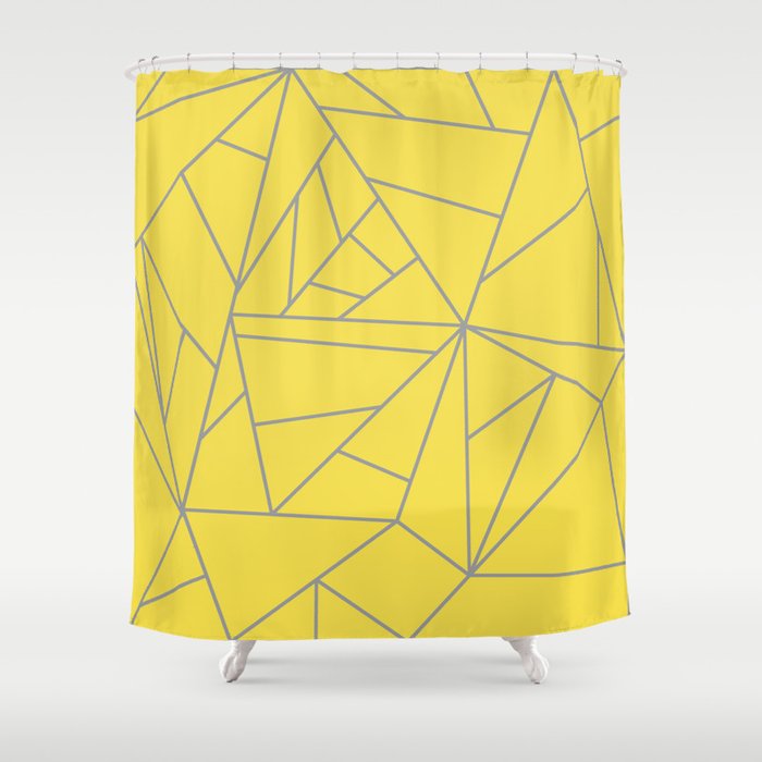 Illuminating Yellow and Ultimate Gray Geometric Lines Shower Curtain