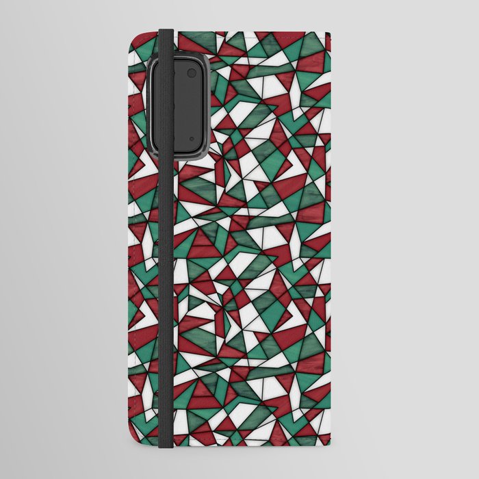 geometric pattern in stained glass style in green, red and white colors Android Wallet Case