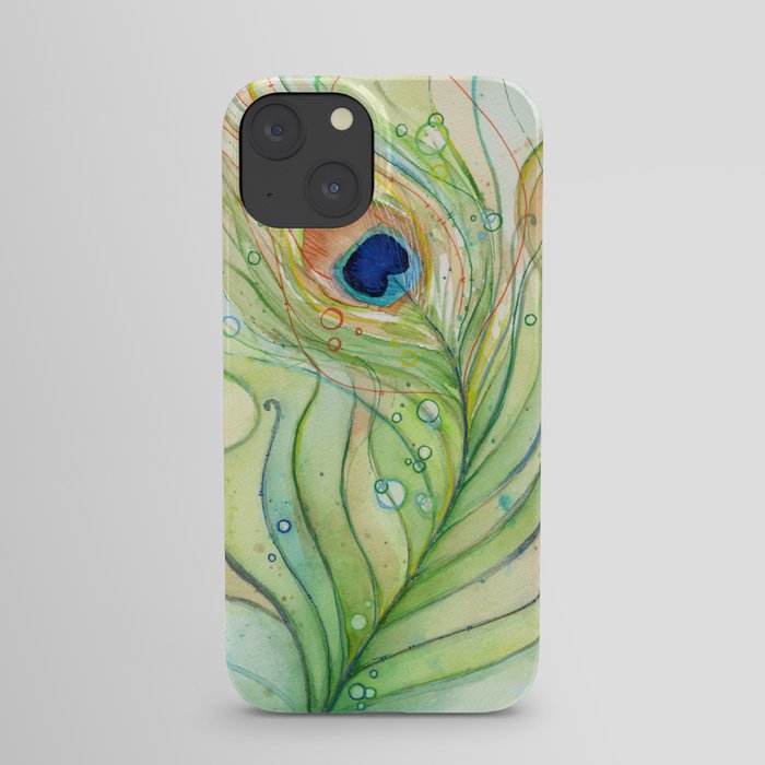 Peacock Feather Green Texture and Bubbles iPhone Case