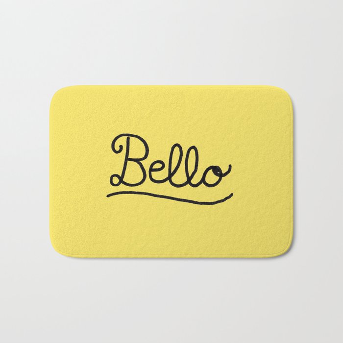 Funny Bello Hello Typography in Yellow and Black Bath Mat