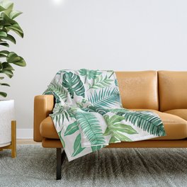 Tropical Pura Vida Palm Leaves and Monstera Watercolor Throw Blanket