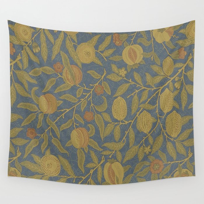 William Morris Vintage Fruit Blue Thyme Green Pattern Wall Tapestry