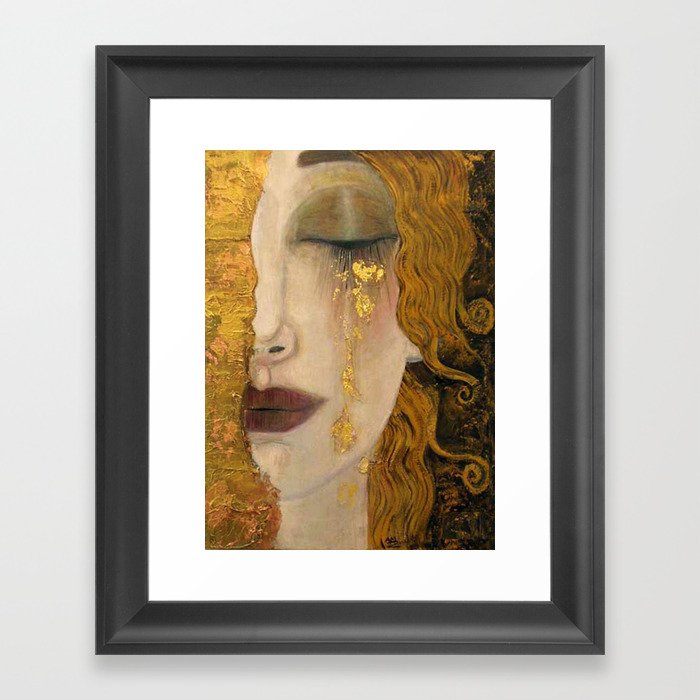 Golden Tears (Freya's Heartache) portrait painting by Gustav Klimt Framed Art Print