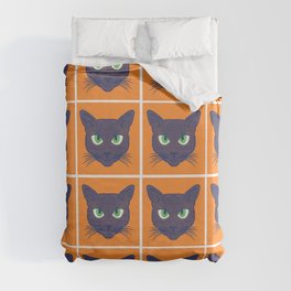 Retro Periwinkle Cats on Orange Halftone Pattern Duvet Cover