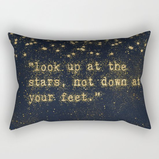 Look up at the stars,not down at your feet- gold glitter effect Typography on dark #Society6 Rectangular Pillow
