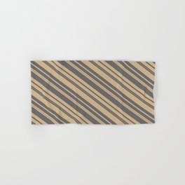 [ Thumbnail: Tan and Dim Grey Colored Lined/Striped Pattern Hand & Bath Towel ]