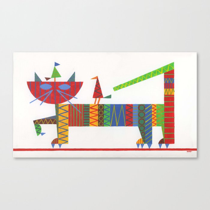 Giant Cat And Tiny Birds Canvas Print