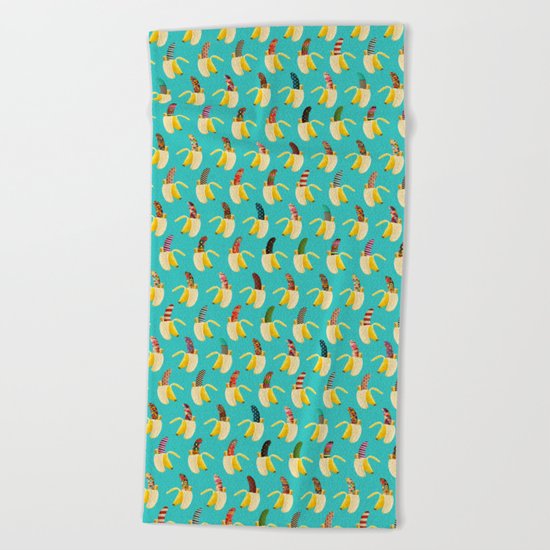 Anna Banana on blue Beach Towel