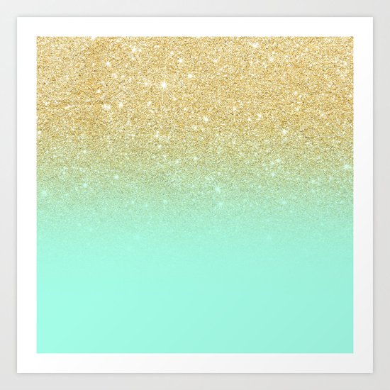 Modern gold ombre mint green block Art Print