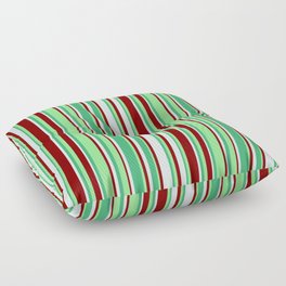 [ Thumbnail: Sea Green, Light Green, Maroon, and Light Cyan Colored Striped Pattern Floor Pillow ]