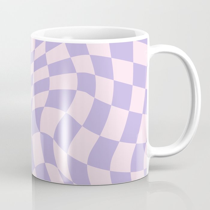 Warped Checkered Pattern in Pastel Blush Pink and Lavender  Coffee Mug