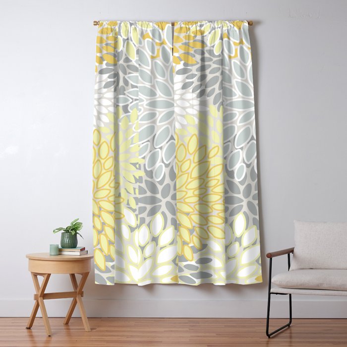 Fl Blooms Pattern Yellow Gray And White Blackout Curtain By Meganmorrisart Fl Blooms Pattern Yellow Gray And White Blackout Curtain By Meganmorrisart