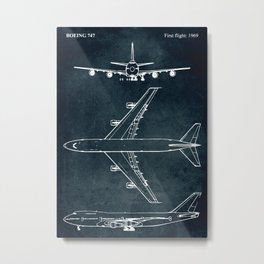 BOEING 747 - First flight 1969 Metal Print | Blue, Plane, Digital, Pilot, Blueprints, Patents, Engineer, Comercial, Passenger, Patent 
