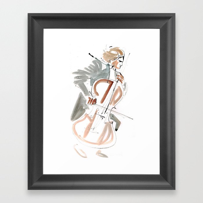 Cello Player Musician Expressive Drawing Framed Art Print