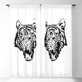Tiger Illustration (Black & White) Blackout Curtain