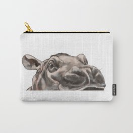 Peeking Baby Hippo Carry-All Pouch | Painting, Zoo, Children, Large, Black And White, Acrylic, Bignosework, Funny, Pop Art, Nature 