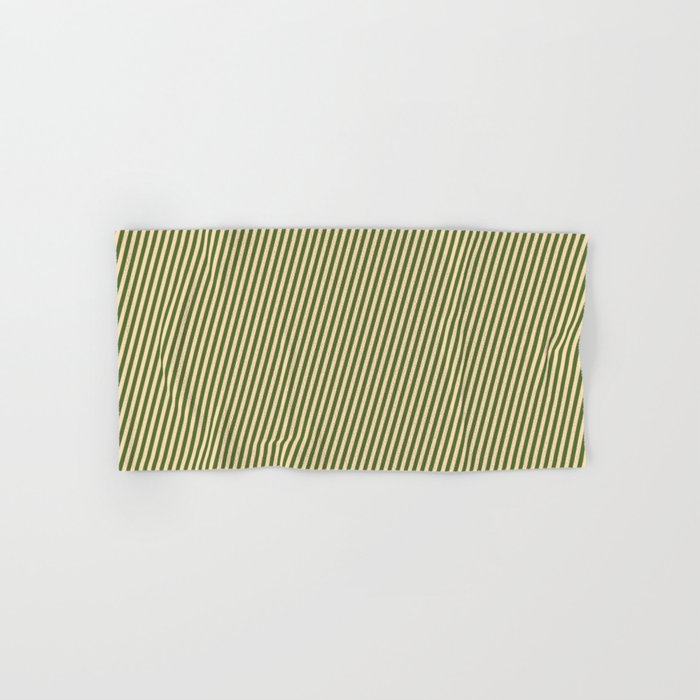Tan & Dark Olive Green Colored Lines/Stripes Pattern Hand & Bath Towel