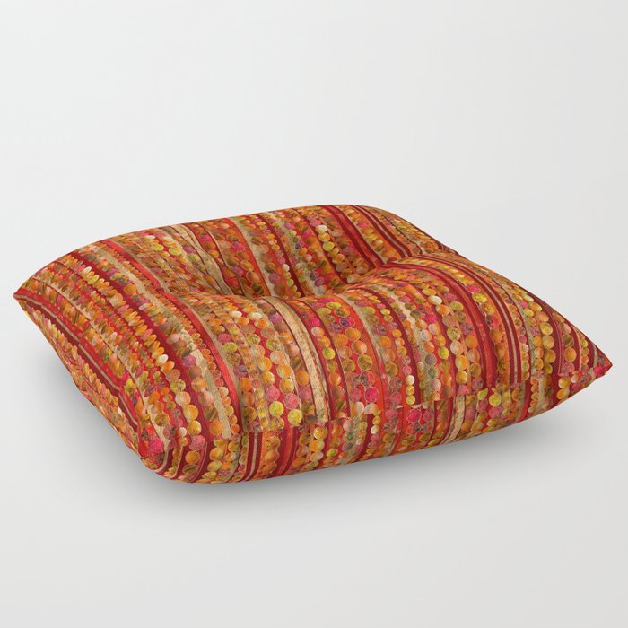 Red Gemstone Beads and Stripes  Floor Pillow