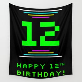 [ Thumbnail: 12th Birthday - Nerdy Geeky Pixelated 8-Bit Computing Graphics Inspired Look Wall Tapestry ]