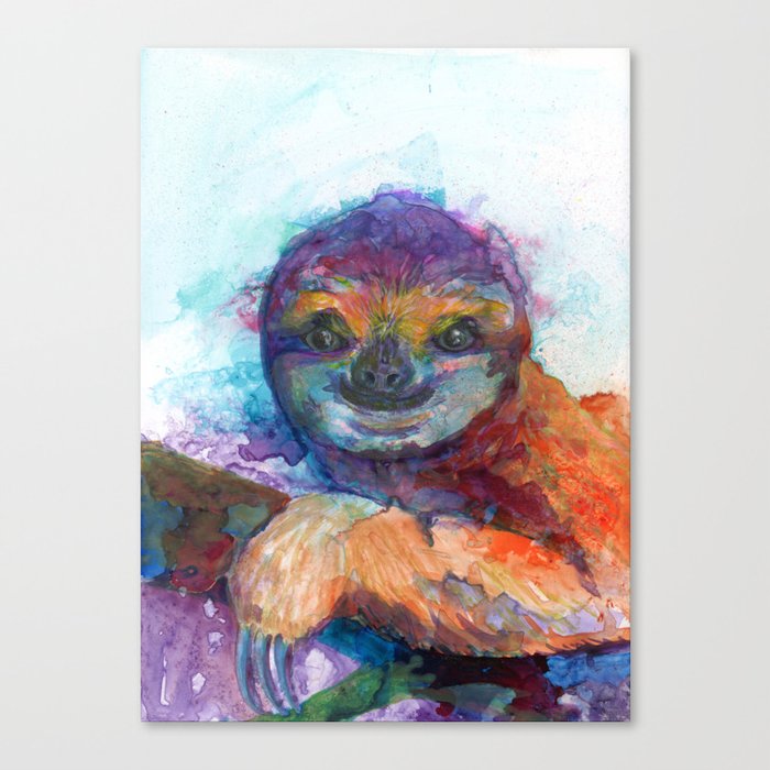 Sloth Mixed Media on Yupo Canvas Print