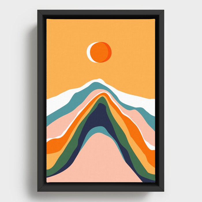 Colorful abstract mountain landscape retro art print Framed Canvas