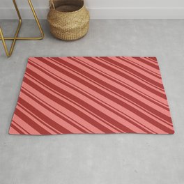 [ Thumbnail: Light Coral & Brown Colored Lined/Striped Pattern Rug ]