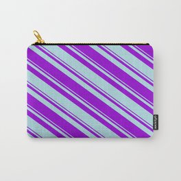 [ Thumbnail: Dark Violet & Powder Blue Colored Lined/Striped Pattern Carry-All Pouch ]