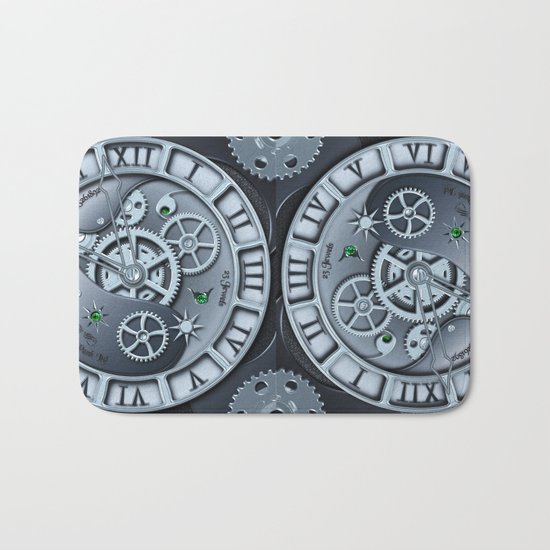 Steampunk clock silver Bath Mat