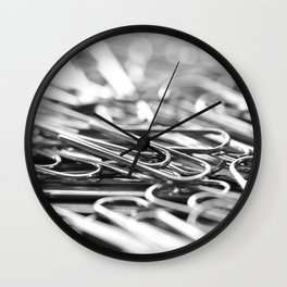 Paperclip office art -- Black and white macro -- Wall Clock