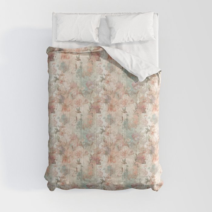 Blooming Nostalgia: Vintage Mid-Century Cottage Floral Watercolors Comforter