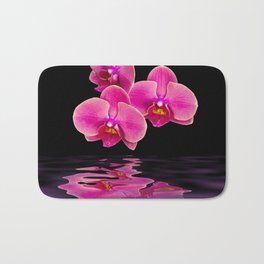 Mystical Pink Orchids Reflections Bath Mat | Waterreflection, Beauty, Tropicalorchid, Dramatic, Blackbackground, Reflections, Refelction, Beautiful, Tranquil, Tropicalorchids 