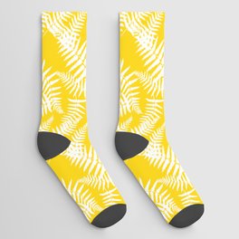 Yellow And White Fern Leaf Pattern Socks